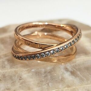 Pandora 14kt Rose Gold Plated Crossover Pave Triple Band Ring Ale Met Size 8 US